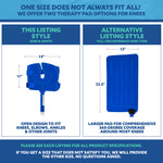 Comparison chart of two therapy pad options for knees with measurements and descriptions.