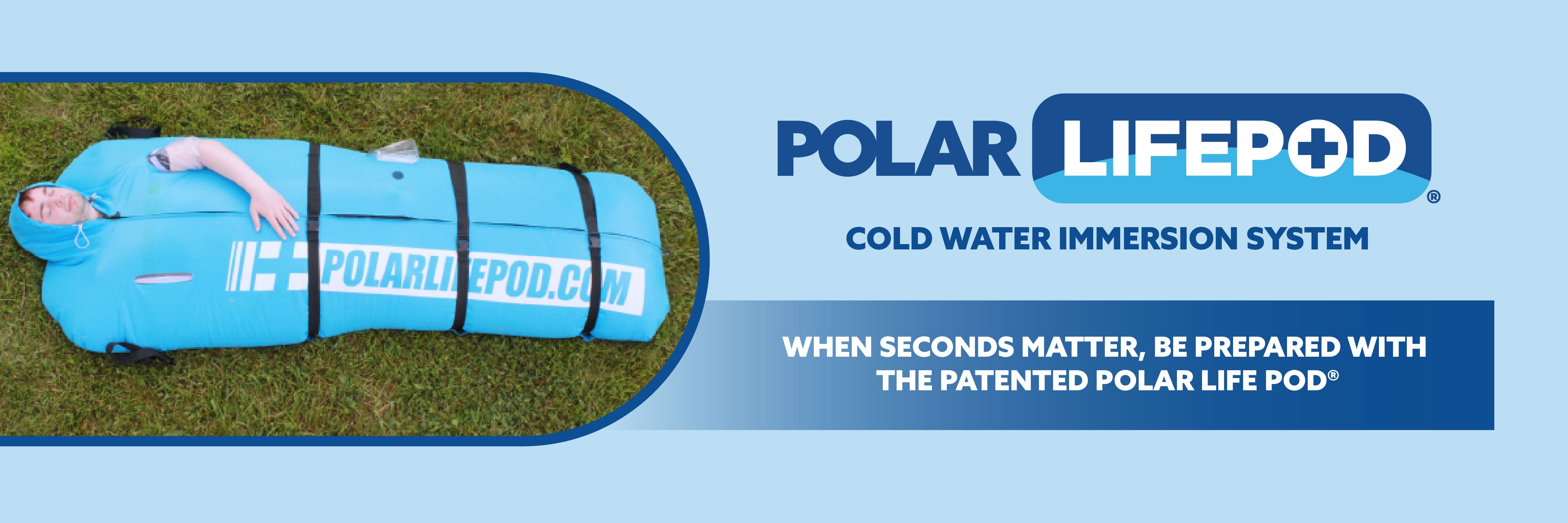 Polar Life Pod cold water immersion system on grass with promotional text.