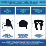 Comparison chart for three active ice® cold therapy pads for the head. This listing showing the therapy pad covering everything but the face, compared to therapy pads that do
