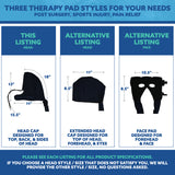Comparison chart for three active ice® cold therapy pads for the head. This listing showing the therapy pad covering everything but the face, compared to therapy pads that do