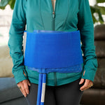 Person wearing blue Active Ice® 3.0 Back & Hip Cold Therapy Pad on abdomen.