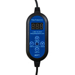 Digital programmable timer control with blue display and black casing on a white background