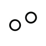 Two black rubber O-rings on a white background
