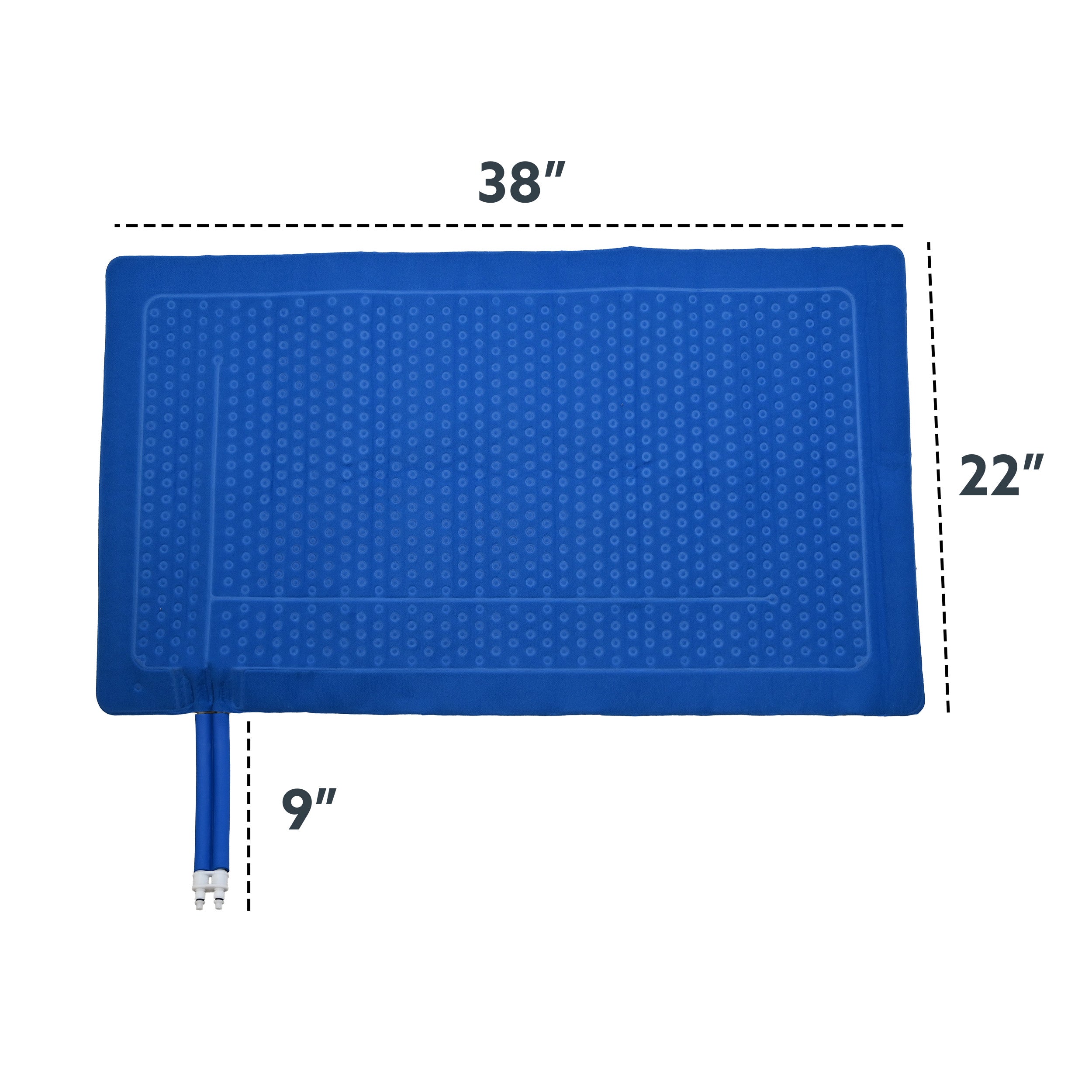 Measurements of Polar Active Ice® 3.0 38" x 22" Blanket Cold Therapy Pad on a white background.