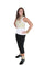 Woman wearing a beige Cool Comfort® Fit Kit with Hidden Vest, Neck, Wrist & Ankle Wraps and sneakers on a white background