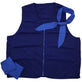 Blue evaporative cooling vest paired with evaporative cooling wrist and neck wraps on a white background