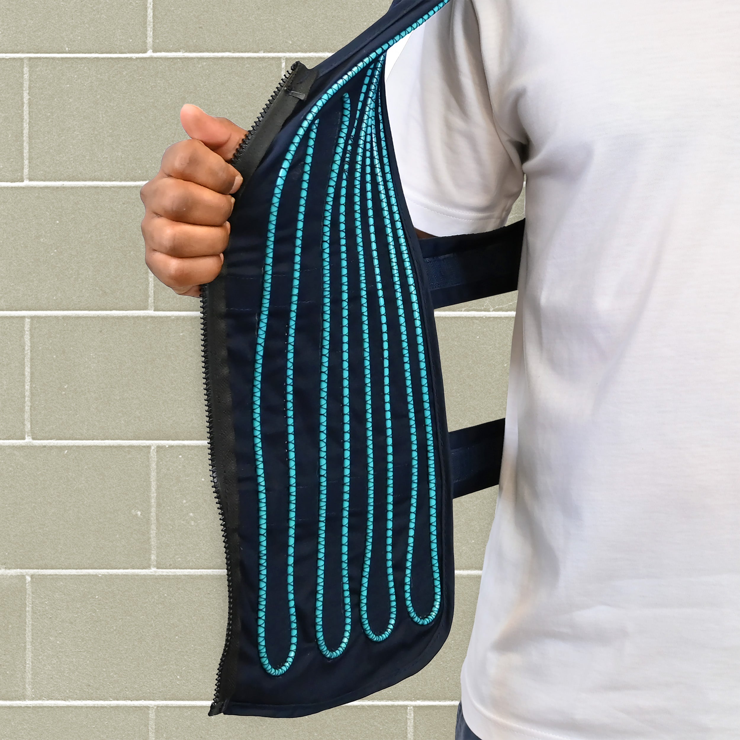 Inside view of the Cool Flow® Vest with blue tubes that circulate the cooling water through the vest.