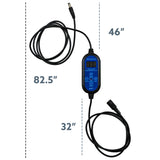Measurement chart of a programmable timer device with a cable, showing dimensions on a white background.