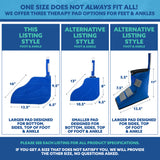 Product description for foot therapy pads with dimensions and design details on a white background