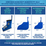 Comparison chart of three therapy pad options for feet and ankles with measurements and descriptions.