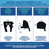 Product description for face and head therapy pads with dimensions and styles on a white background