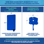 Comparison chart of two therapy pad options for knees with measurements and descriptions.