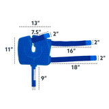 Blue knee & joint therapy pad with dimensions labeled on a white background