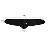Black lumbar compression wrap with dimensions on a white background.