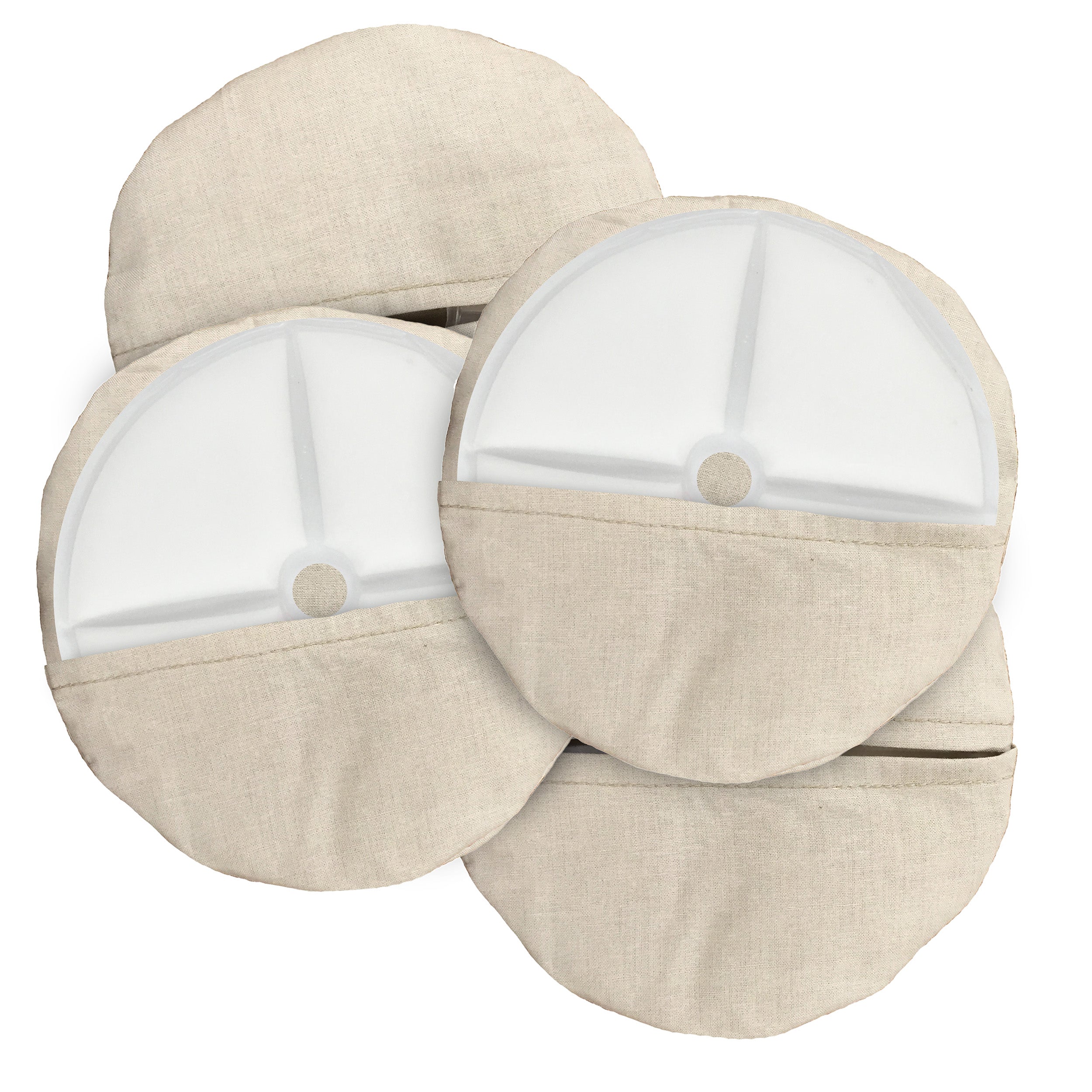 Cool58® Breast/Bra Cooler set with a khaki comforting cover on a white background
