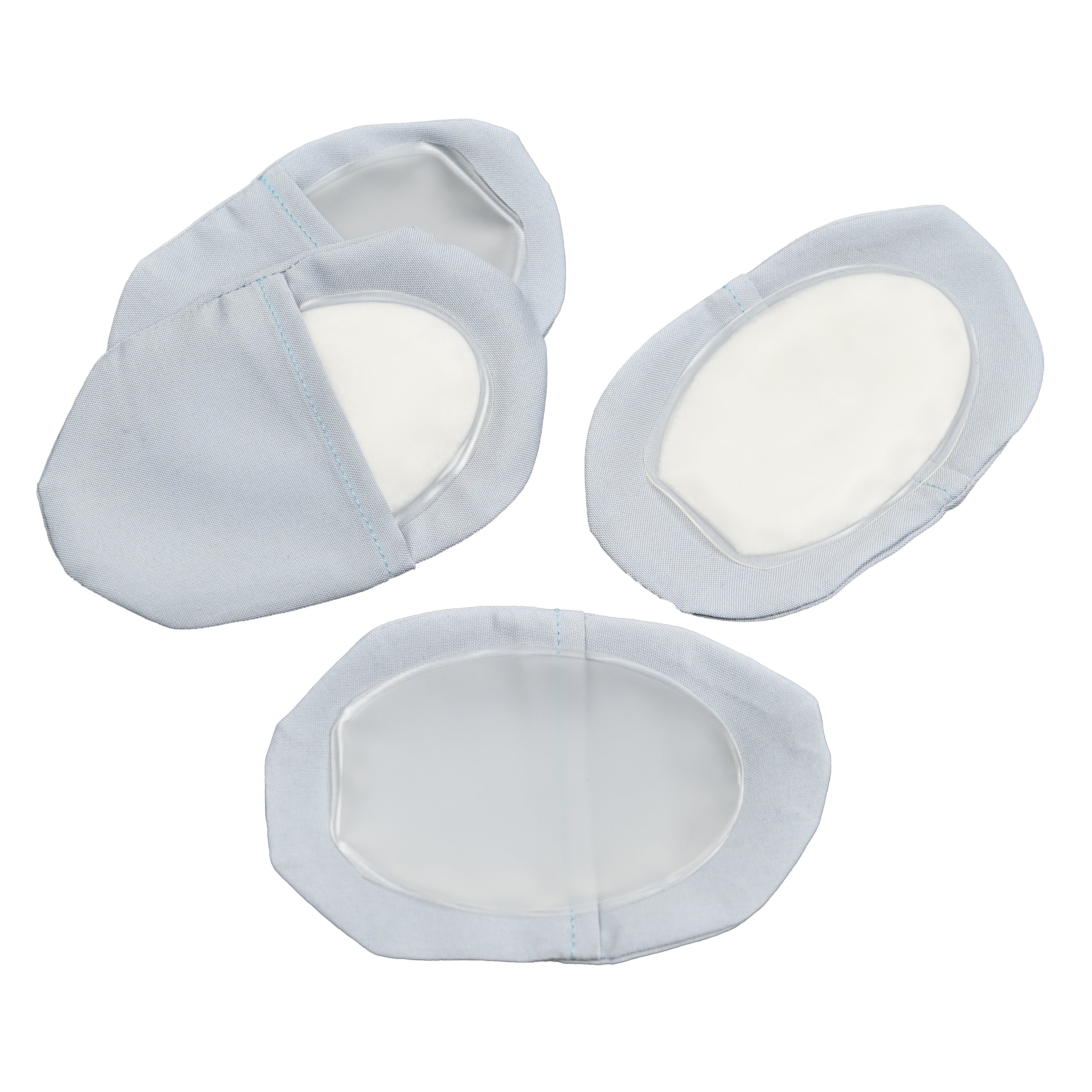 Two pairs of bra, groin, and under arm cooling packs with their matching light gray covers.