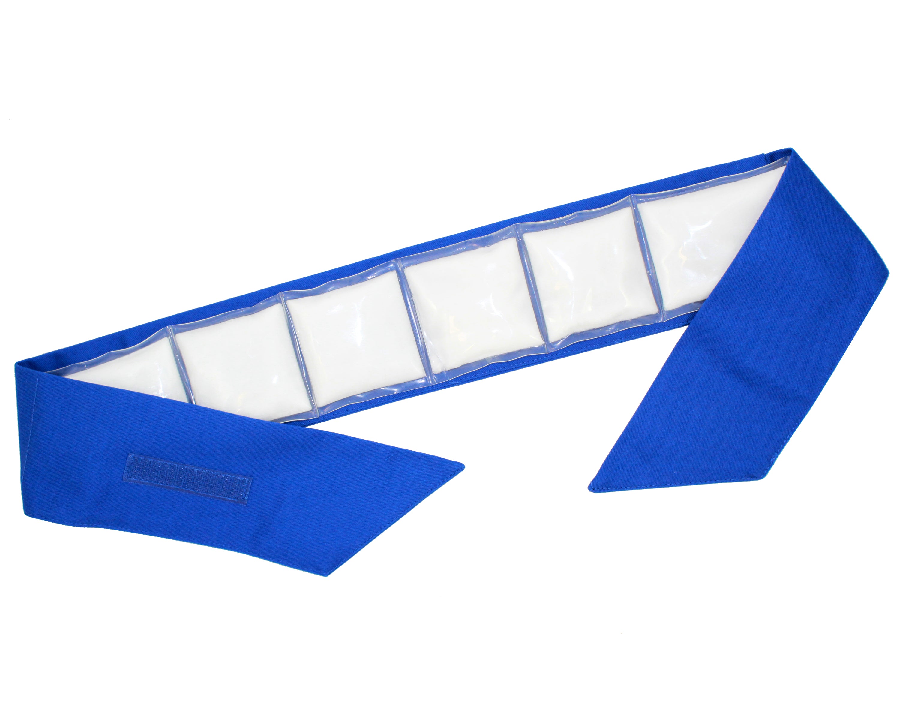 A blue cooling neck wrap with Cool58® phase change cooling packs photographed on a white background.