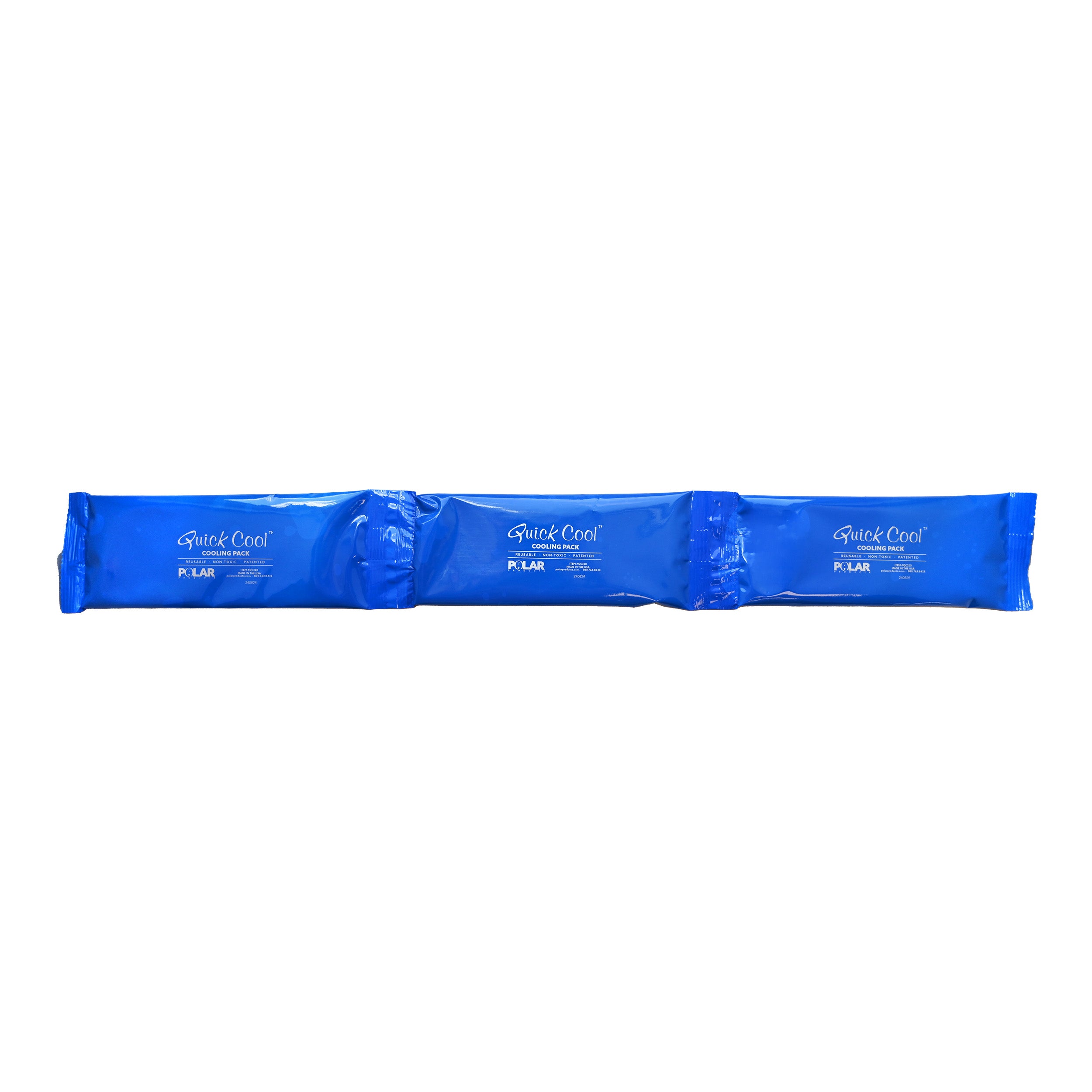 A  Quick Cool™ cooling pack that's blue, photographed on a white background.