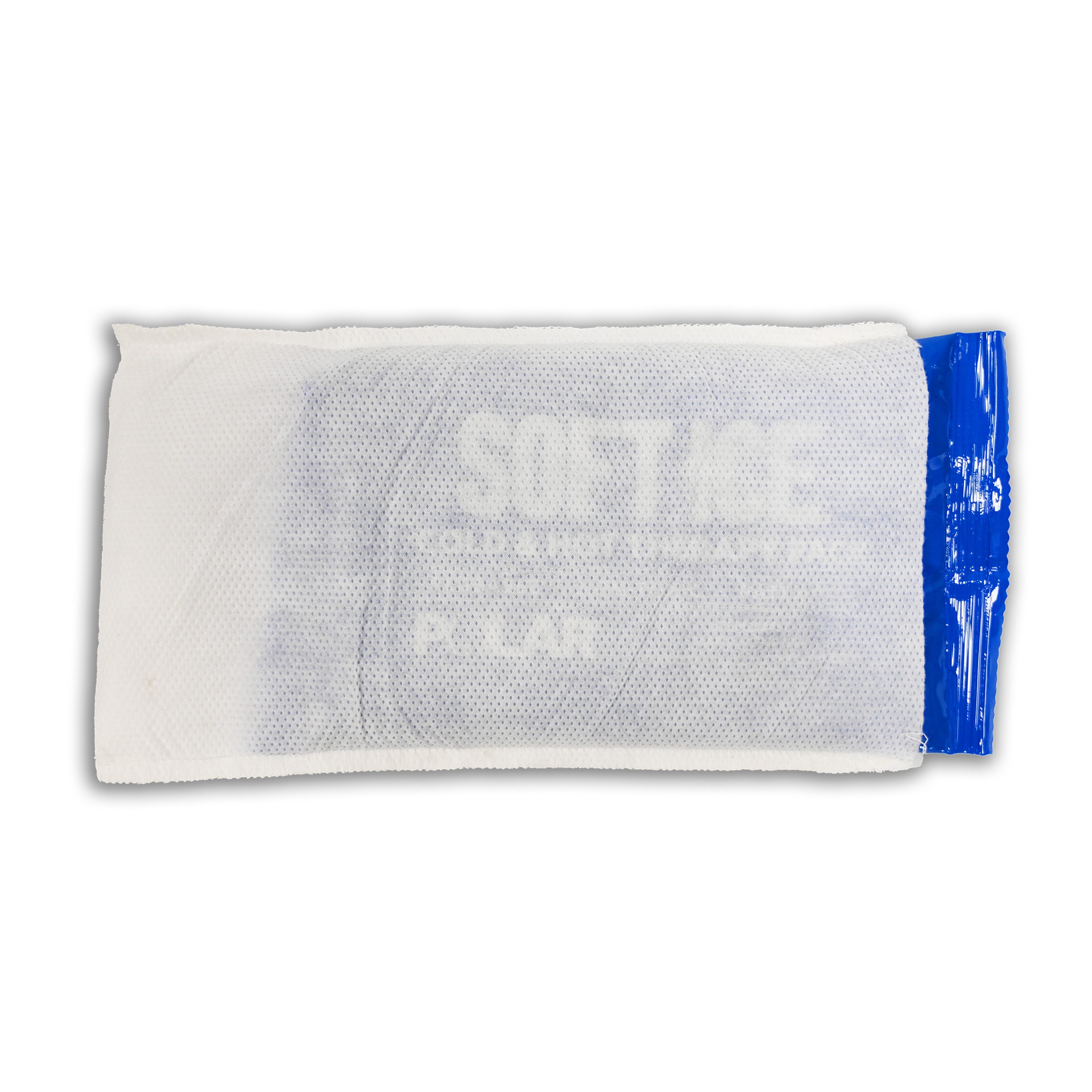 A rectangular white fabric cover with a blue Soft Ice® cold/hot therapy pack inside, shown against a plain white background.
