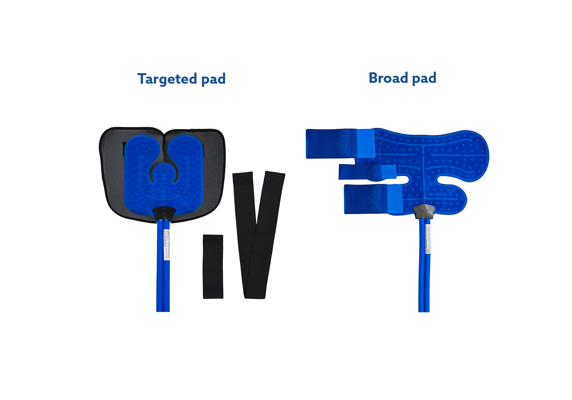 Two shoulder active ice® cold therapy pads labeled 'Targeted pad' and 'Broad pad' with straps on a white background.