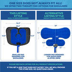 Comparison chart of two therapy pad options for shoulders with measurements.