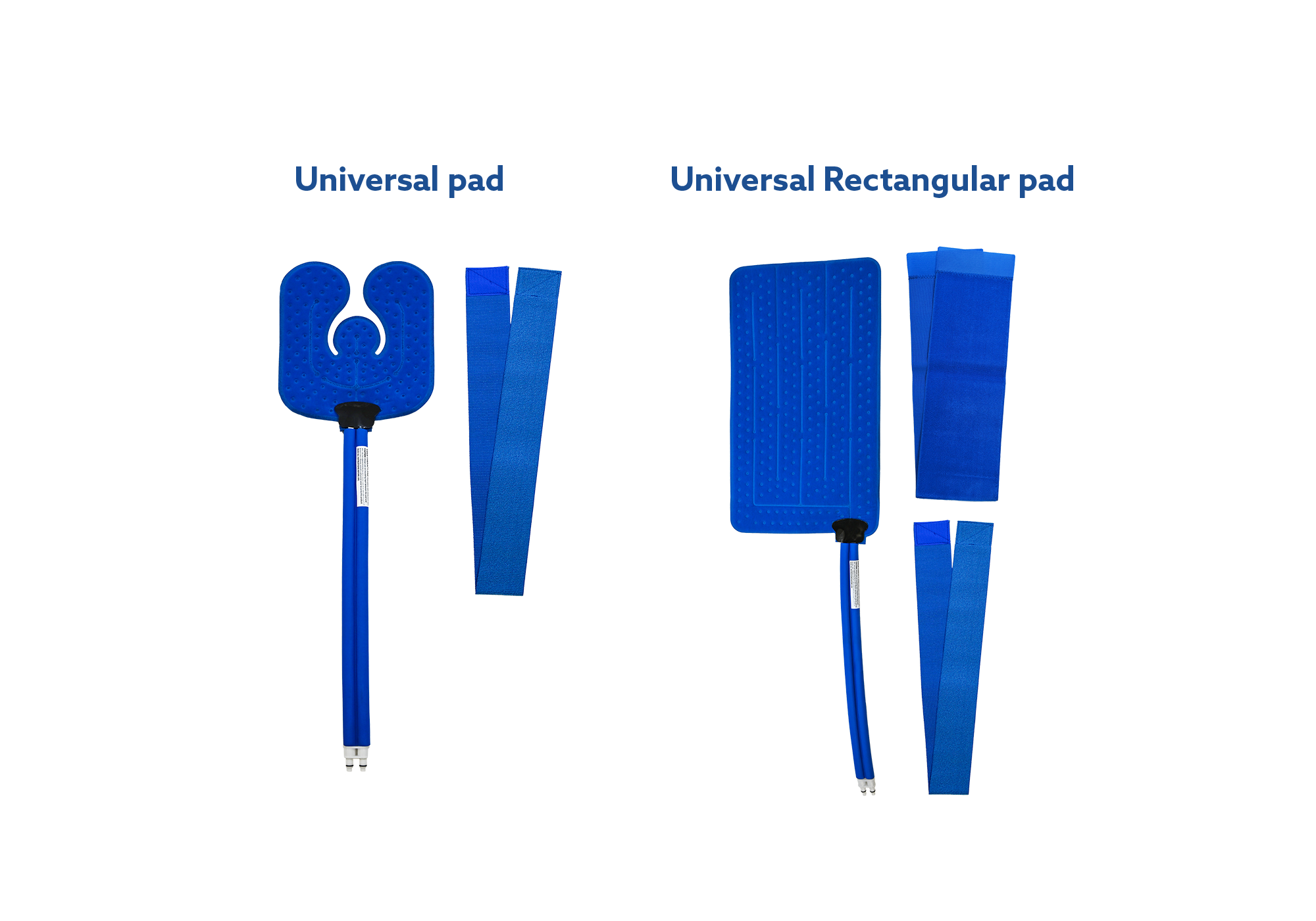 Two blue active ice® cold therapy pads labeled 'Universal pad' and 'Universal Rectangular pad' on a white background.