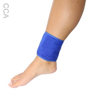 Blue bandage on a foot with 'CCA' branding