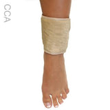 Beige bandage on a foot with 'CCA' branding on a white background