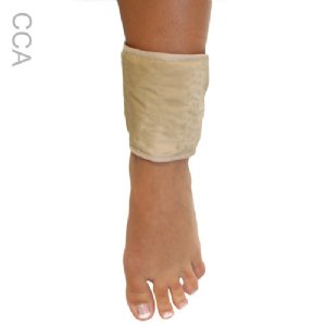 Beige bandage on a foot with 'CCA' branding on a white background