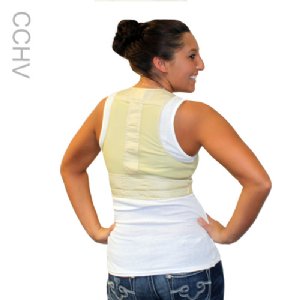 Woman wearing a beige Cool Comfort® Cooling Hidden Vest over a white shirt on a white background
