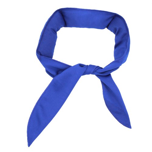 Blue cooling neck band tied on a white background