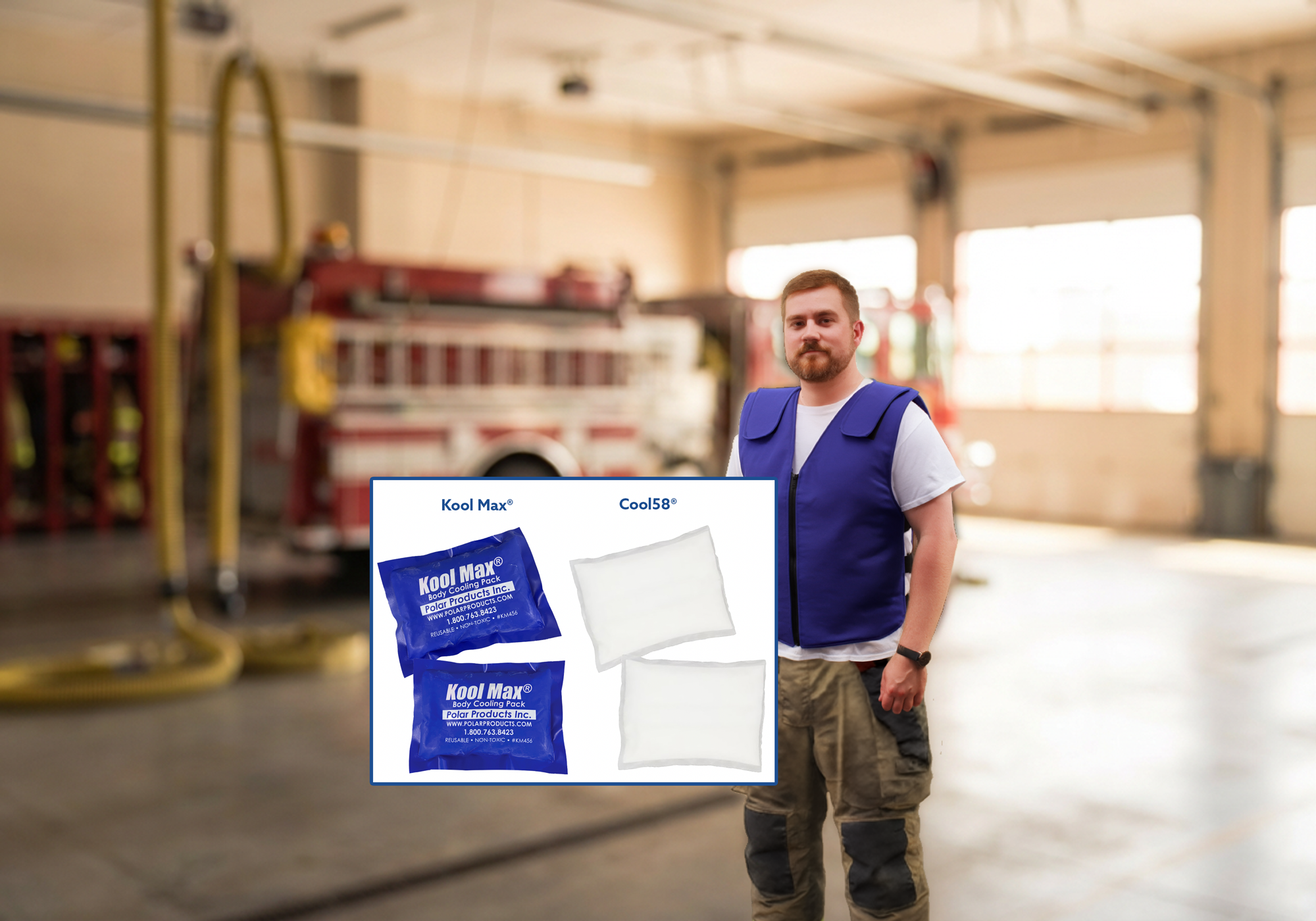Man in a garage with Kool Max products displayed on screen