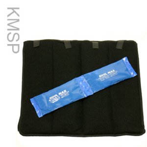 Black cooling seat cushion with a blue Kool Max® ice pack on a white background