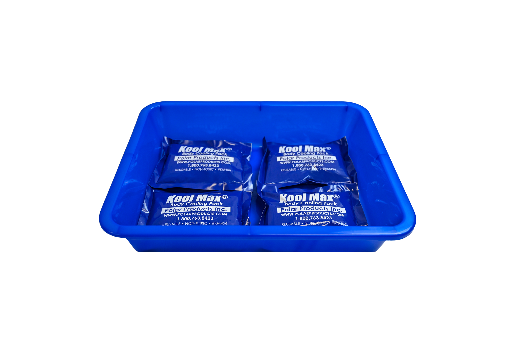 Blue Kool Max ice pack in a blue tray on a white background