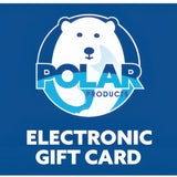 Blue electronic gift certificate featuring the Polar Products logo and the text 'ELECTRONIC GIFT CERTIFICATE' in white.