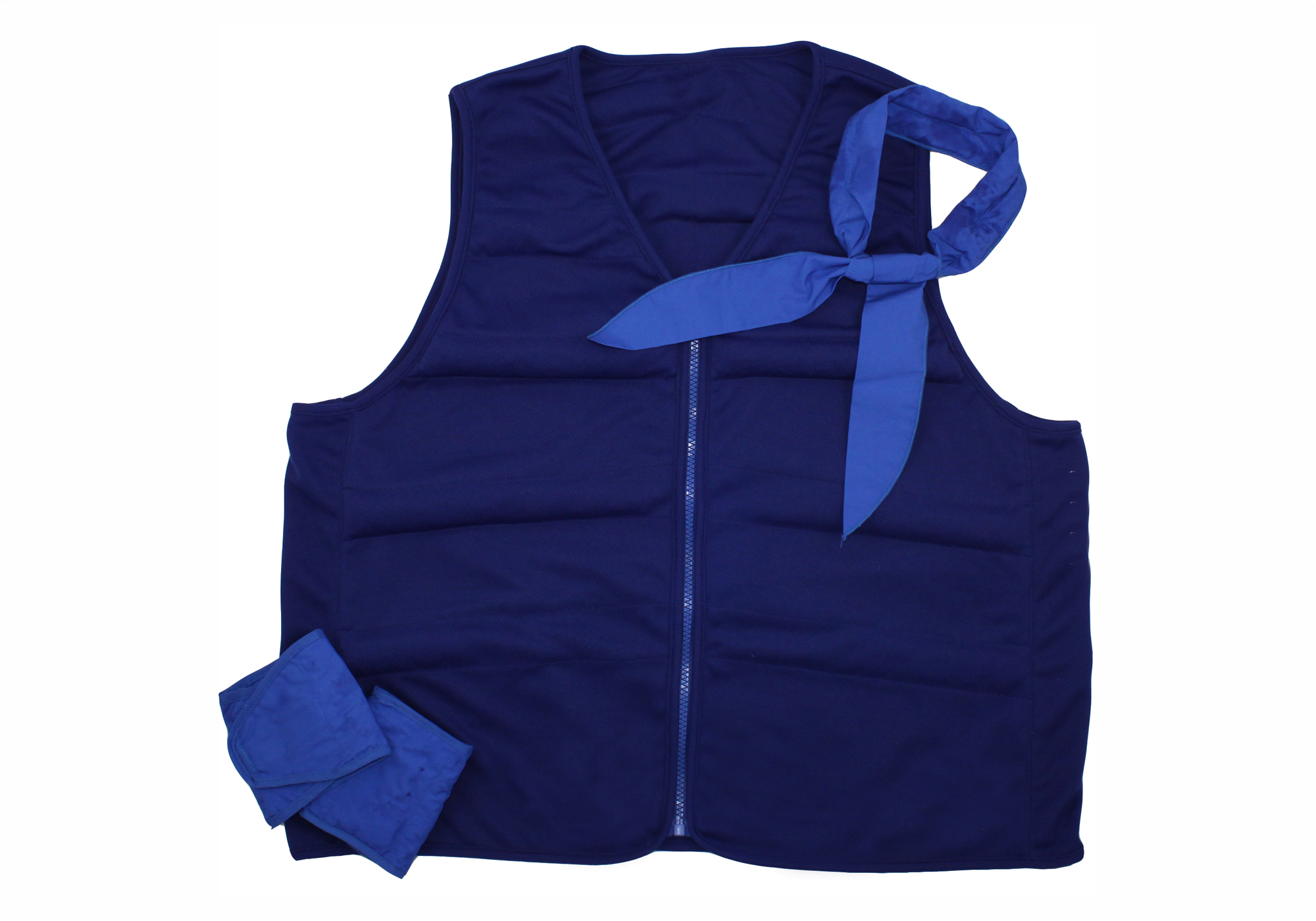 Blue cool comfort® evaporative cooling kit with wrist wraps, a vest, and a neck wrap