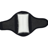 A black wrist cooling wrap with a Cool58® phase change cooling pack in the middle, shown against a plain white background.